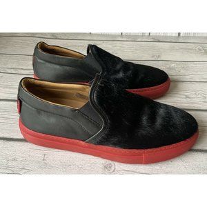 Ammann of Switzerland Mens Slip On Cowhide Loafers Black Red Shoes Sz 39 8.5